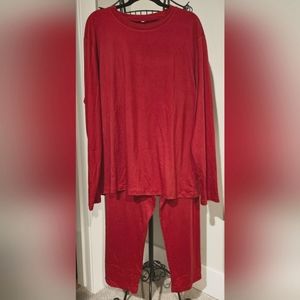 Women's Two-Piece Loungewear Long Sleeve Shirt & Pant Set (Wine Red) - Tycorwd